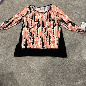 Dana Buchman Orange and Black Patterned shirt, size large